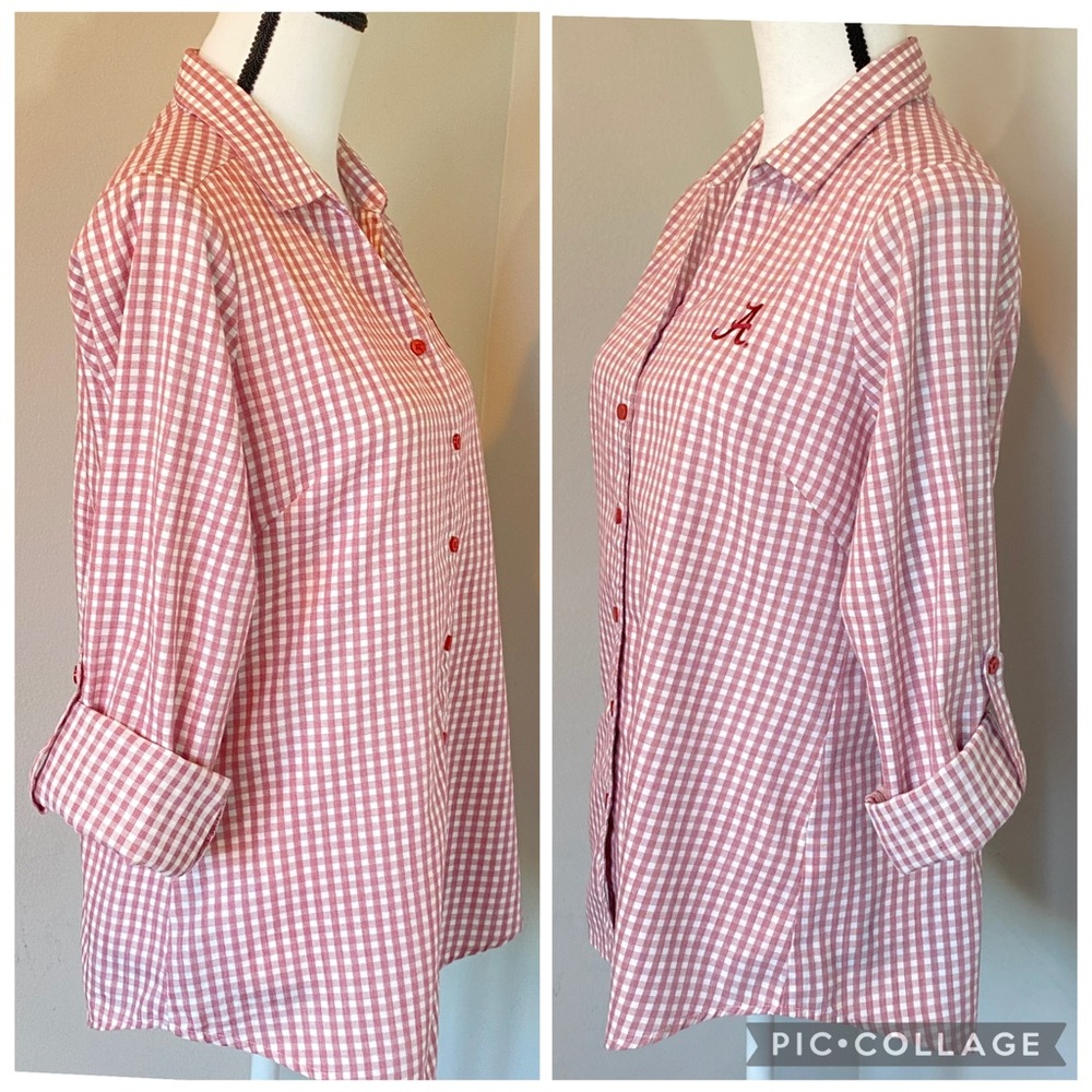 Antigua Red & White Checkered Button Down Shirt Alabama Crimson Tide size Medium - Picture 11 of 16